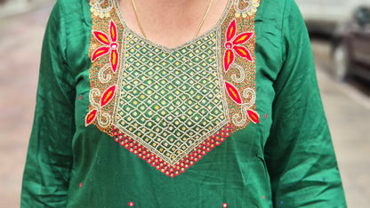 Green Cotton Silk Full Suit With Dupatta