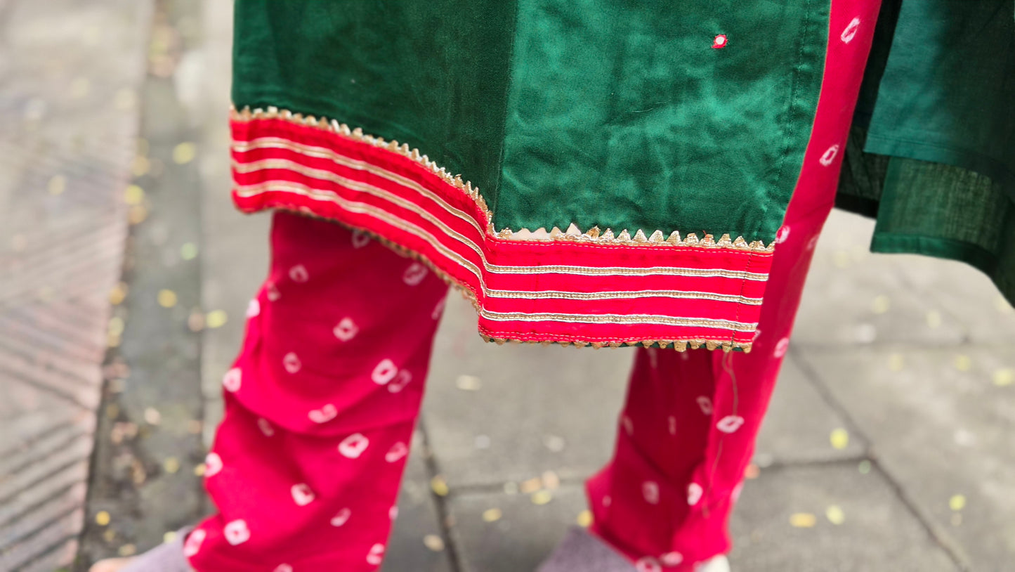Green Cotton Silk Full Suit With Dupatta