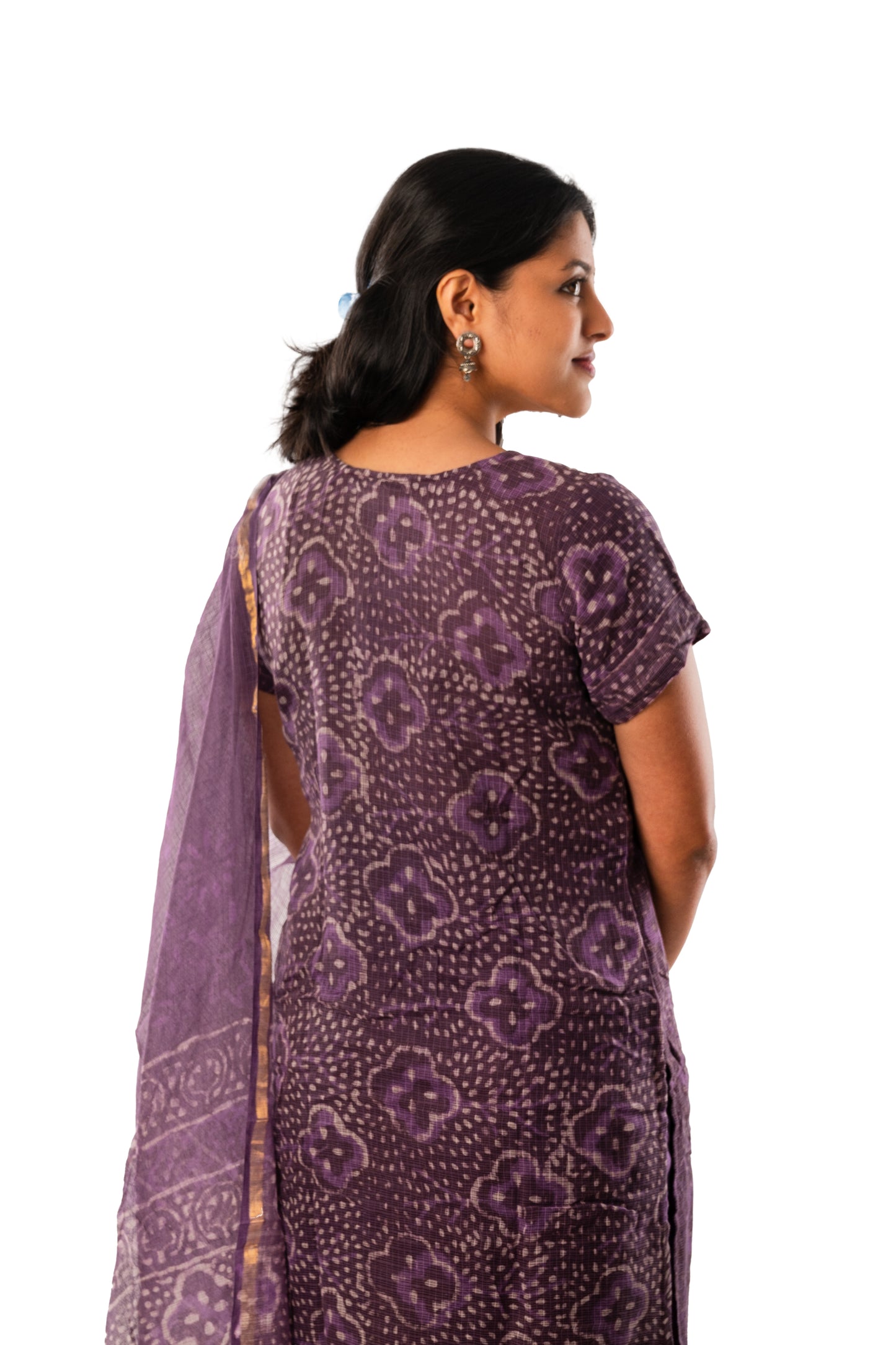 Purple Block Printed Kota Cotton Full Suit with Dupatta