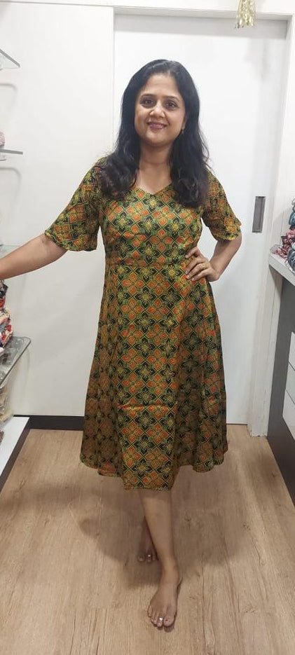 Mehendi Green Modal Ajrakh One Piece