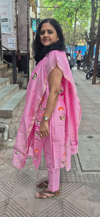 Pink  Block Printed Chanderi Cotton Full Suit with Dupatta