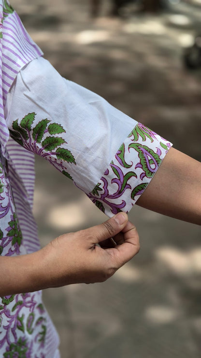 White Hand Block Printed Pure Mul Cotton Full Suit With Dupatta