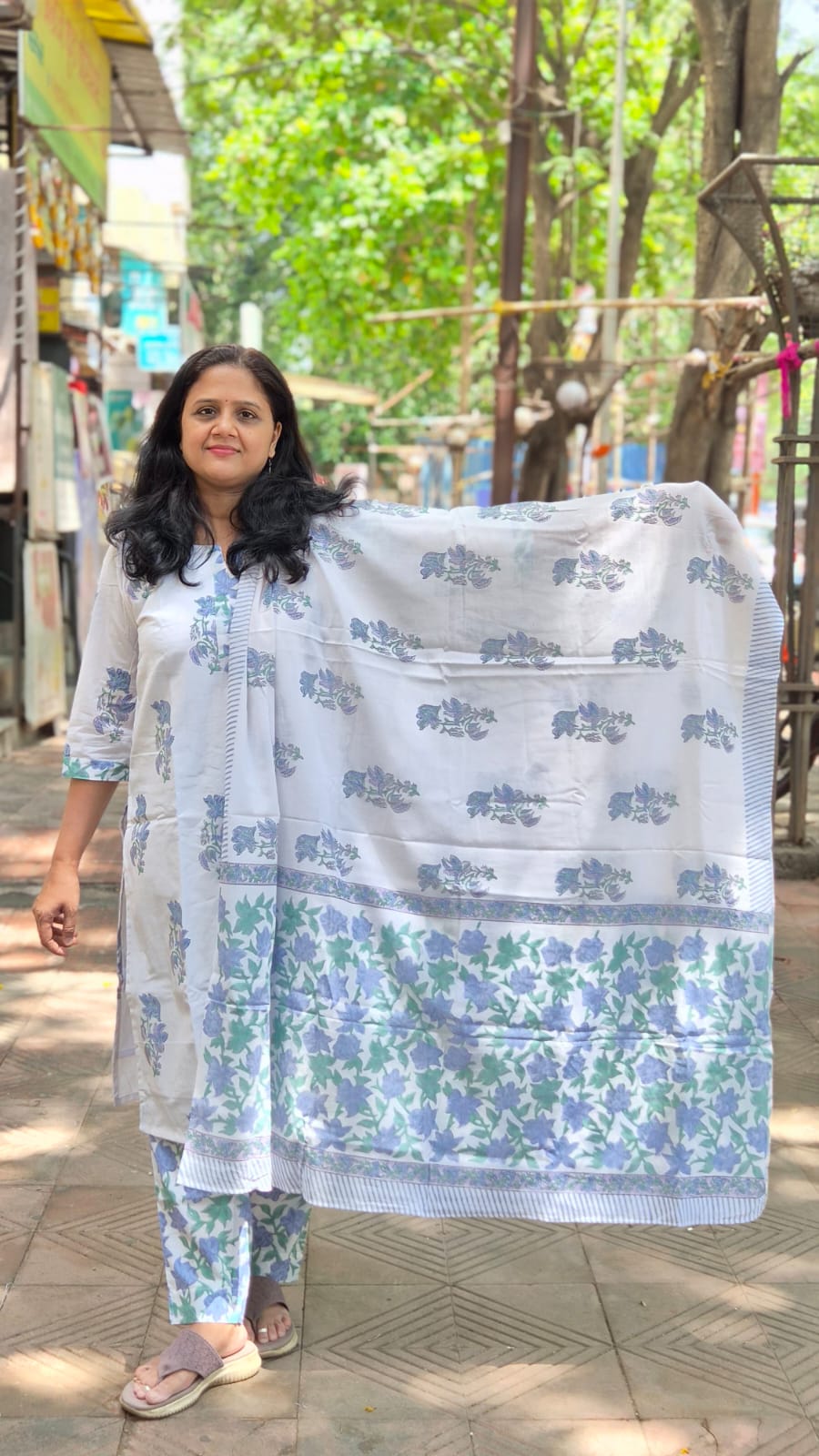 White Hand Block Printed Pure Mul Cotton Full Suit With Dupatta