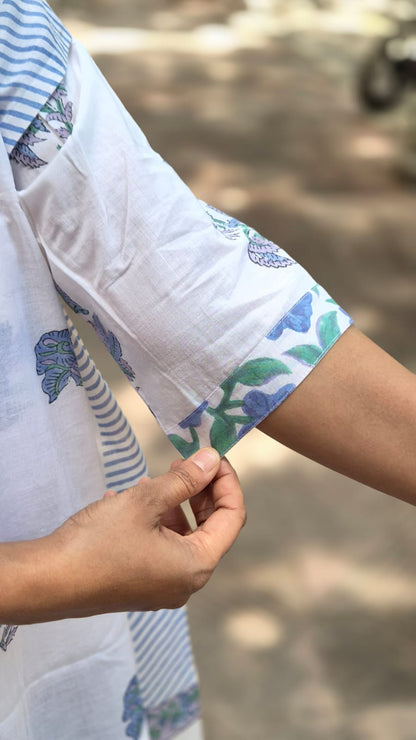 White Hand Block Printed Pure Mul Cotton Full Suit With Dupatta
