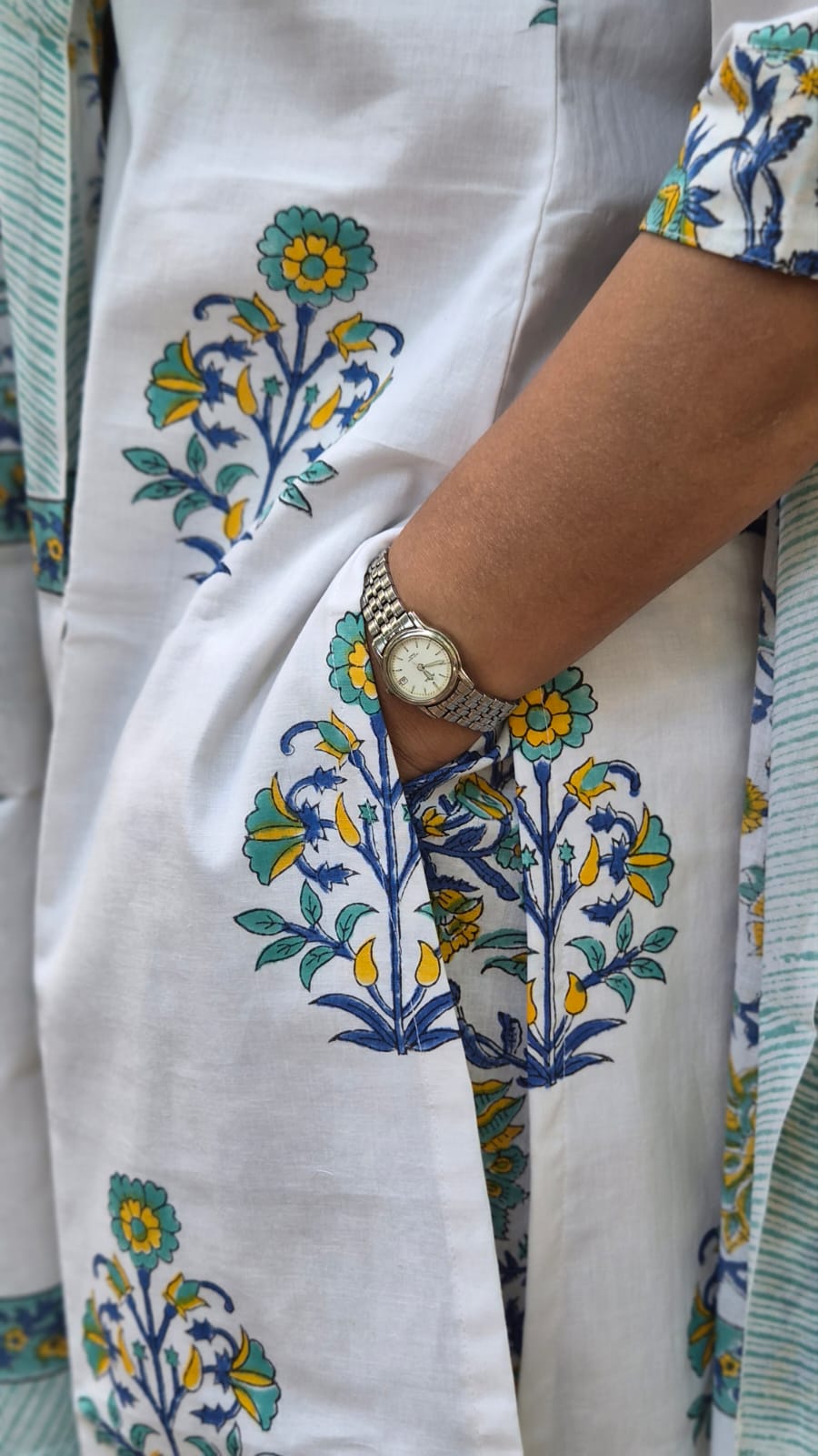 White Hand Block Printed Pure Mul Cotton Full Suit With Dupatta