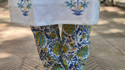 White Hand Block Printed Pure Mul Cotton Full Suit With Dupatta