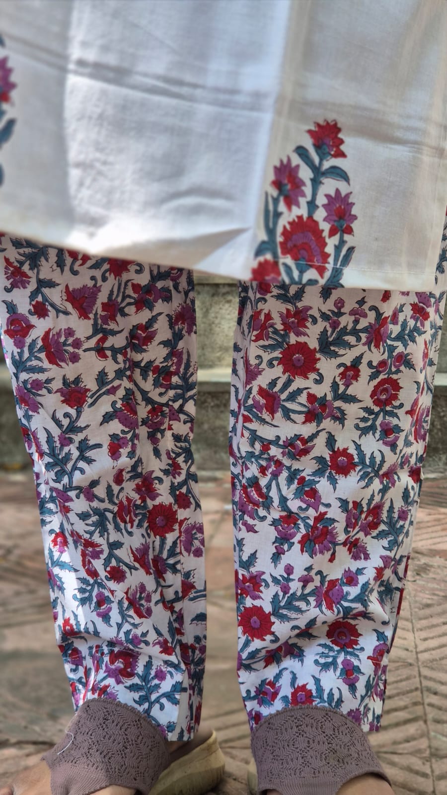 White Hand Block Printed Pure Mul Cotton Full Suit With Dupatta