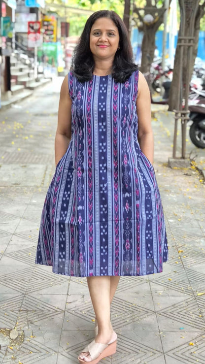 Violet Sambalpuri Knee Length One Piece