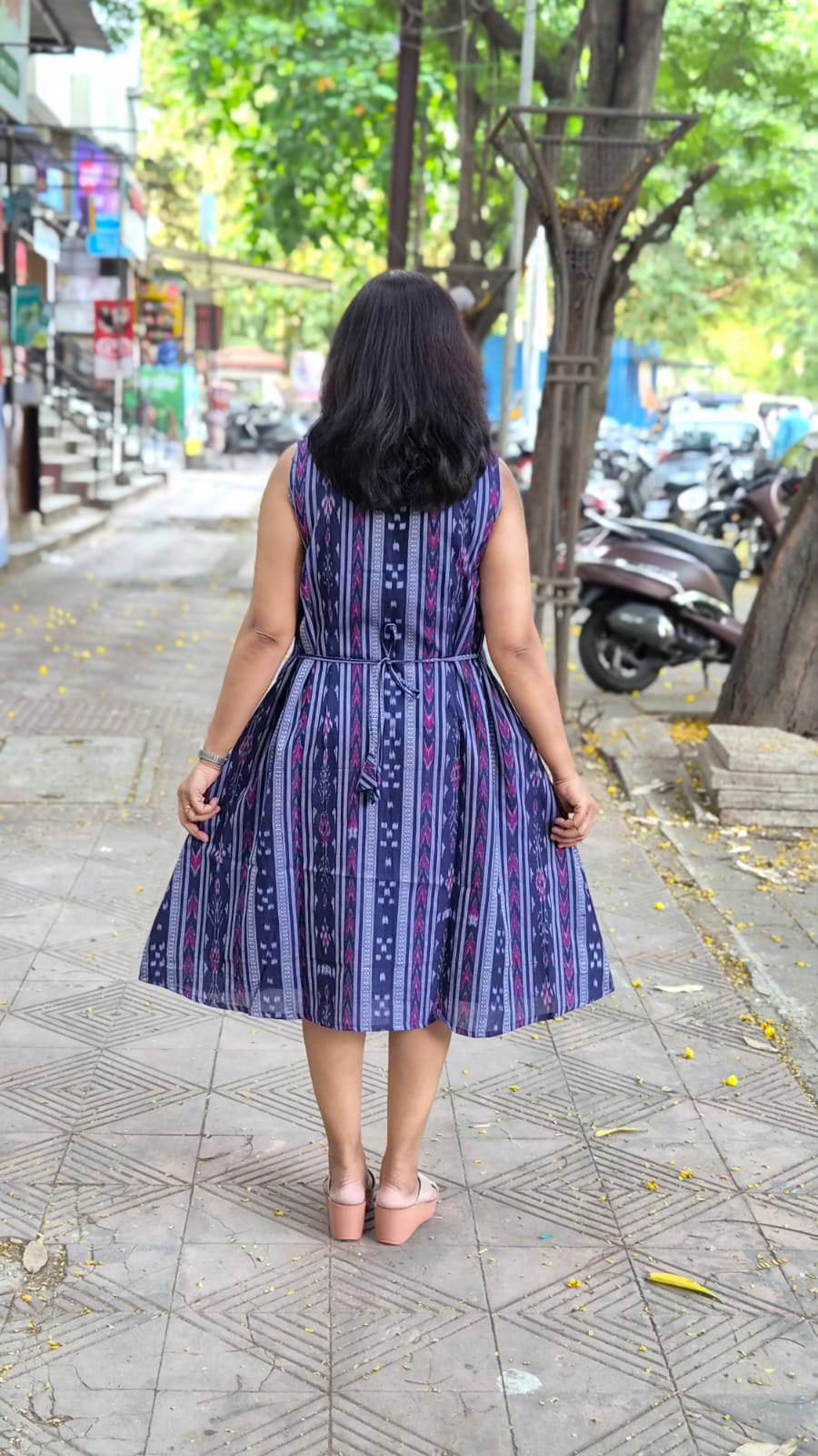 Violet Sambalpuri Knee Length One Piece