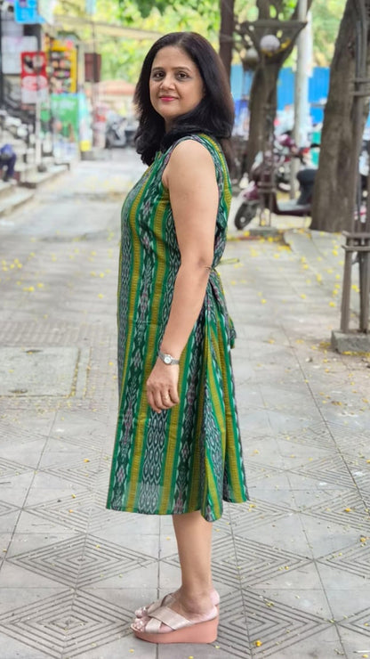Green Sambalpuri Knee Length One Piece