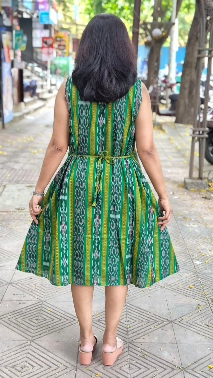 Green Sambalpuri Knee Length One Piece