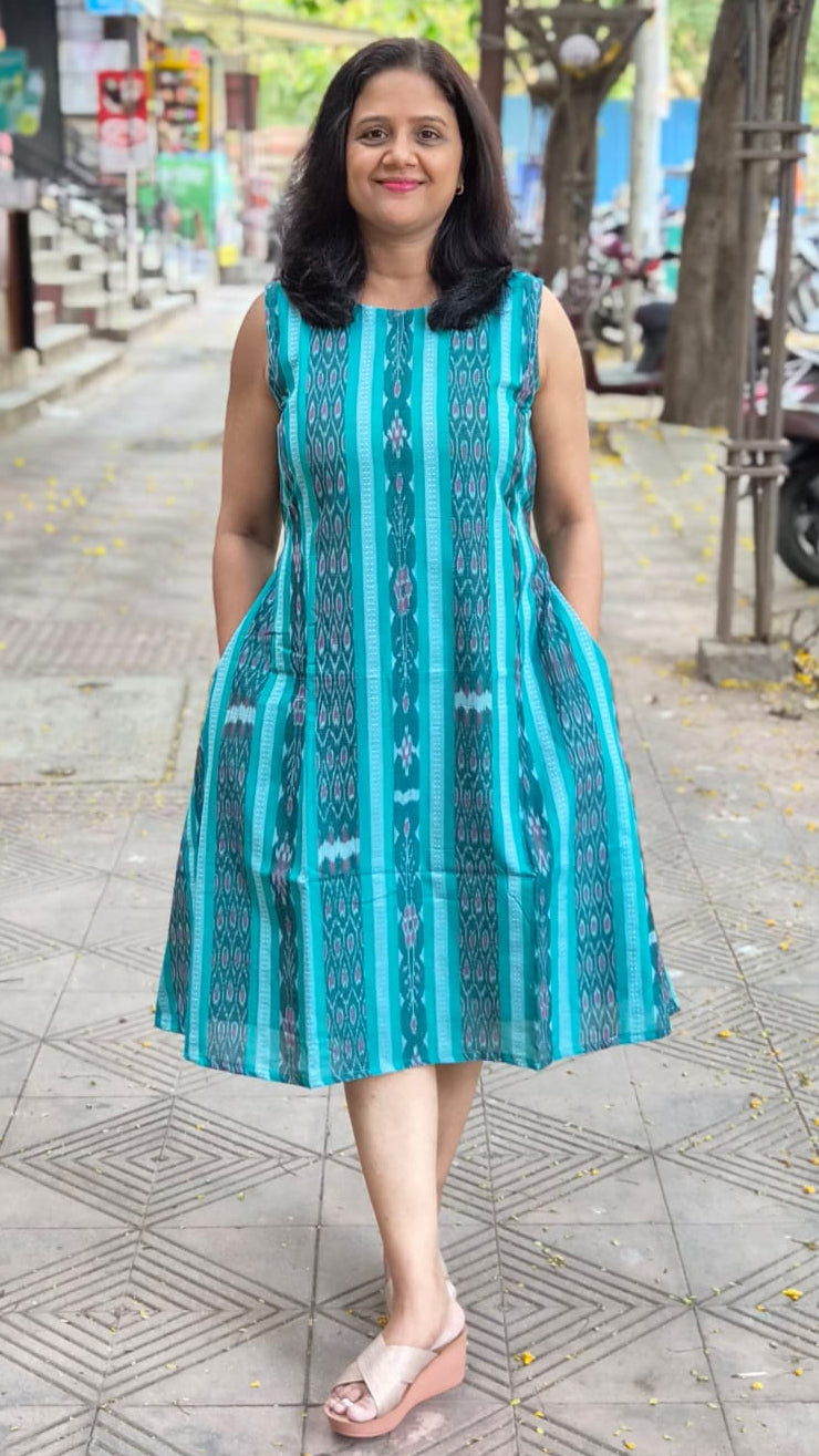 Rama Green Sambalpuri Knee Length One Piece