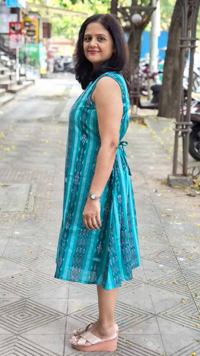 Rama Green Sambalpuri Knee Length One Piece