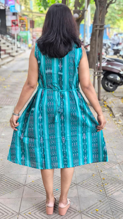 Rama Green Sambalpuri Knee Length One Piece
