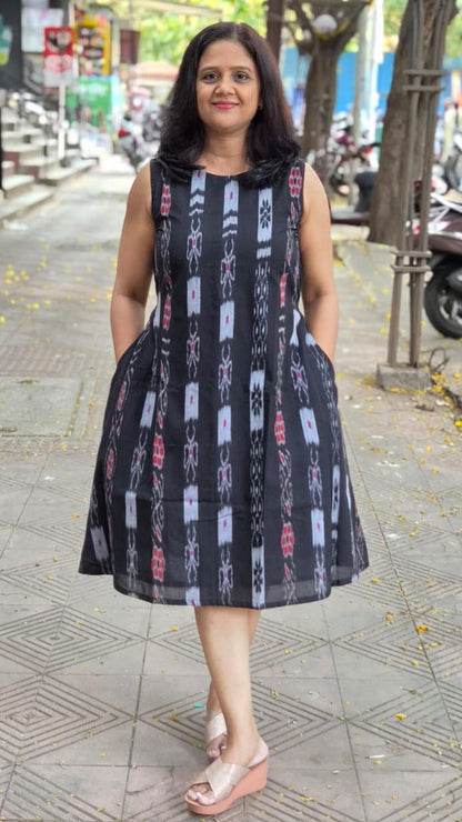 Black Sambalpuri Knee Length One Piece