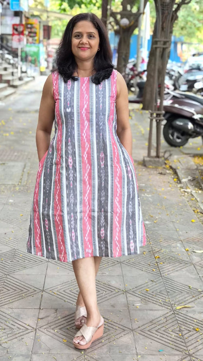 White Sambalpuri Knee Length One Piece