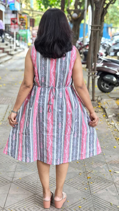 White Sambalpuri Knee Length One Piece