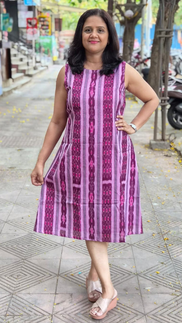 Dark Maroon Sambalpuri Knee Length One Piece