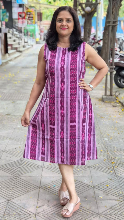 Dark Maroon Sambalpuri Knee Length One Piece