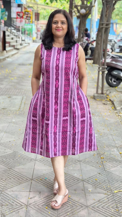 Dark Maroon Sambalpuri Knee Length One Piece