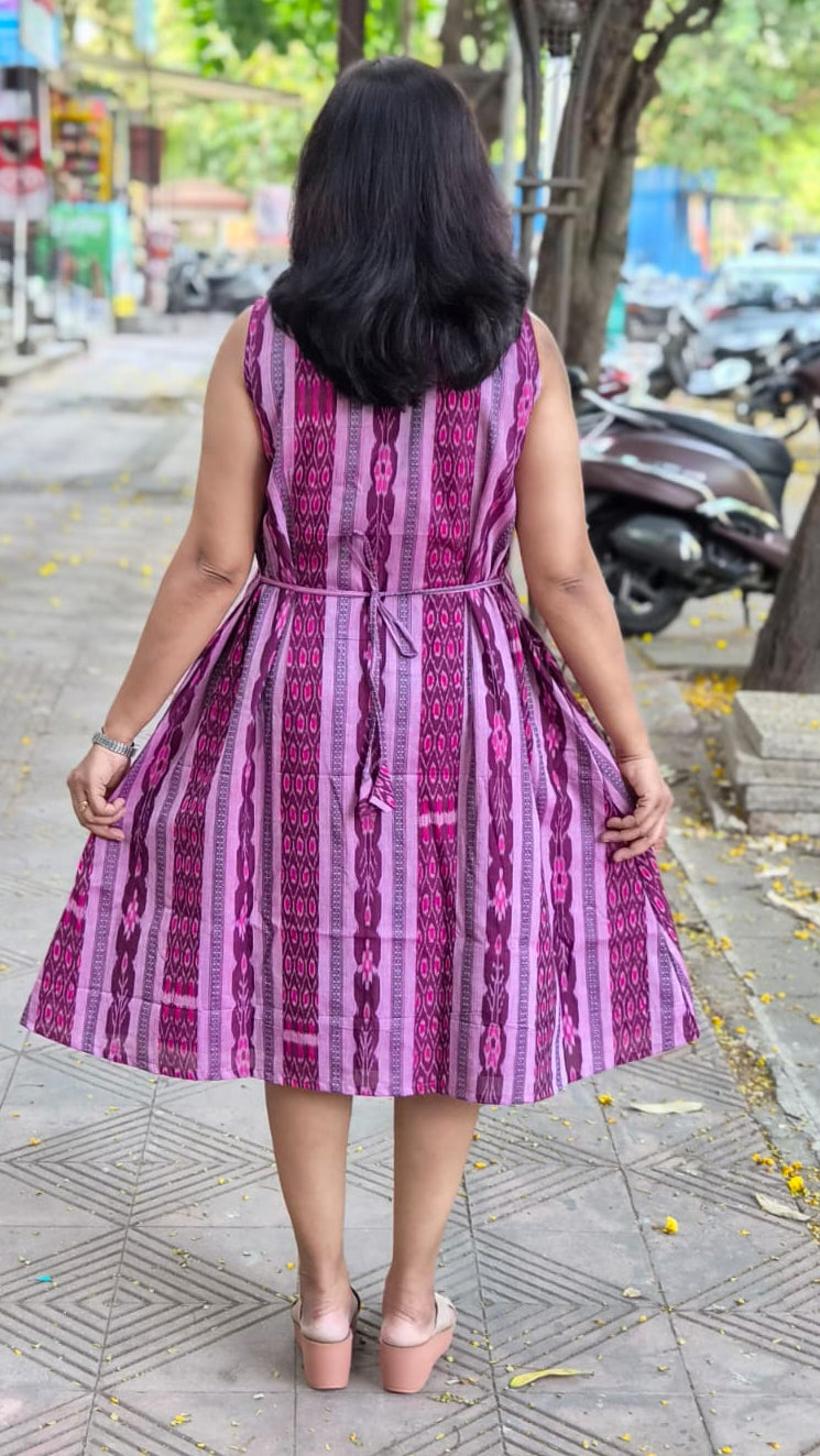 Dark Maroon Sambalpuri Knee Length One Piece