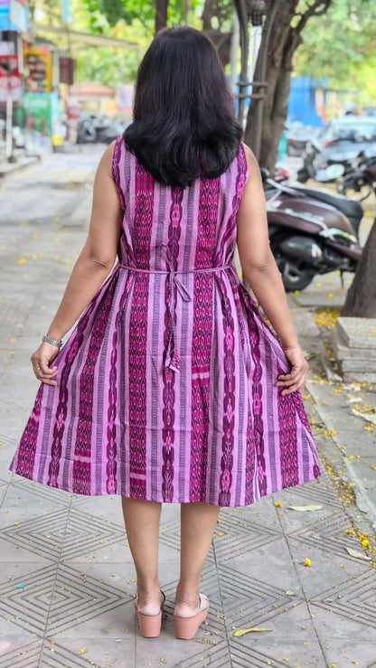 Dark Maroon Sambalpuri Knee Length One Piece