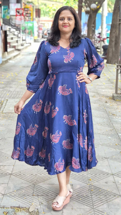 Indigo Premium Modal Silk Long One Piece