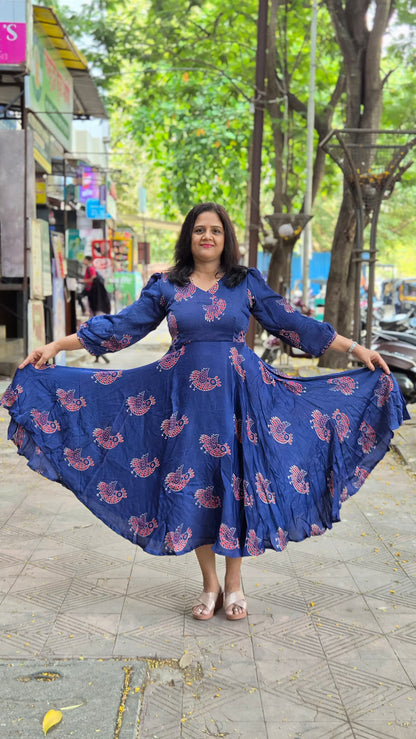 Indigo Premium Modal Silk Long One Piece