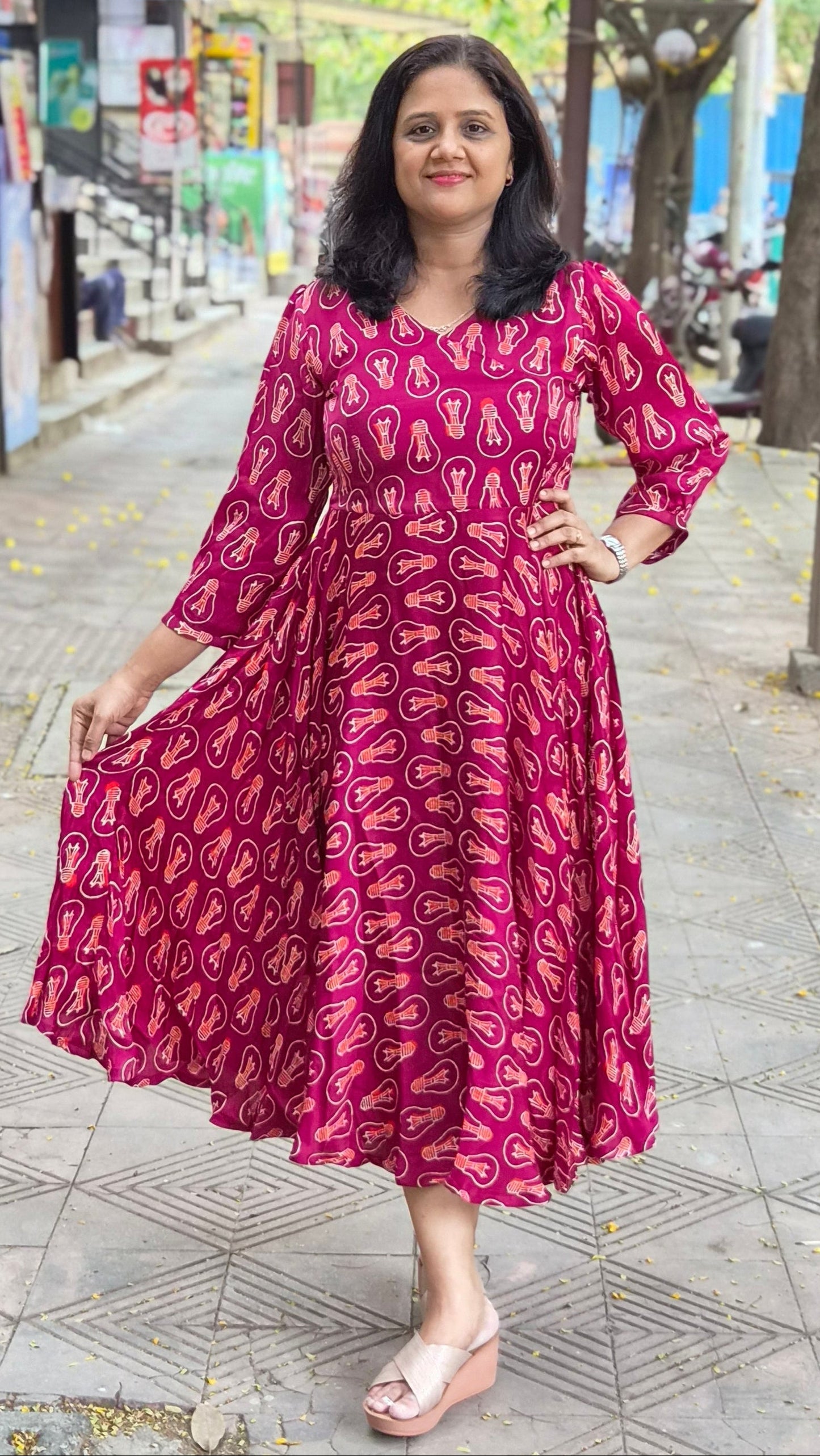 Wine Premium Modal Silk Long One Piece