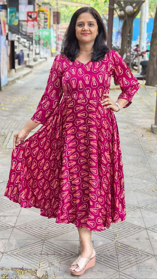Wine Premium Modal Silk Long One Piece