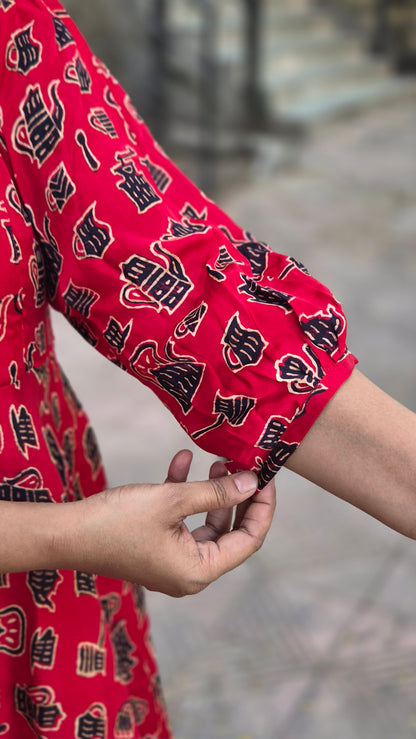 Red Premium Modal Silk Long One Piece