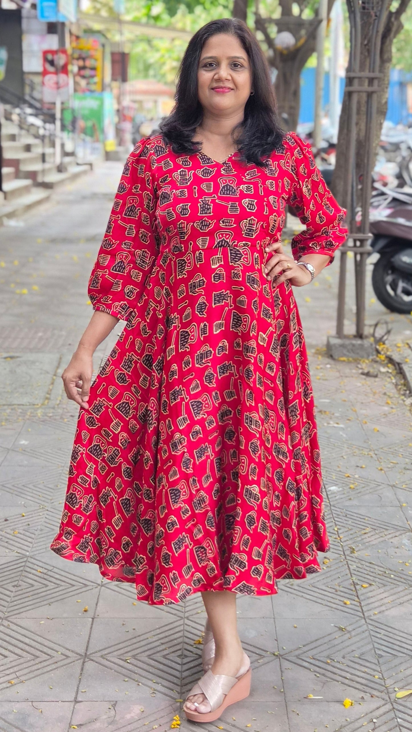 Red Premium Modal Silk Long One Piece
