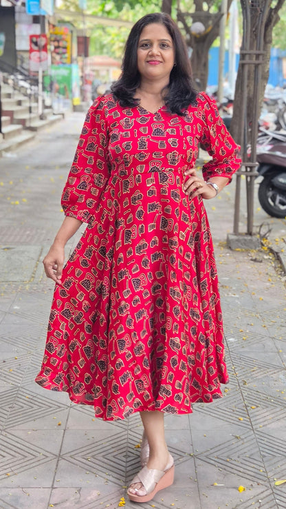 Red Premium Modal Silk Long One Piece