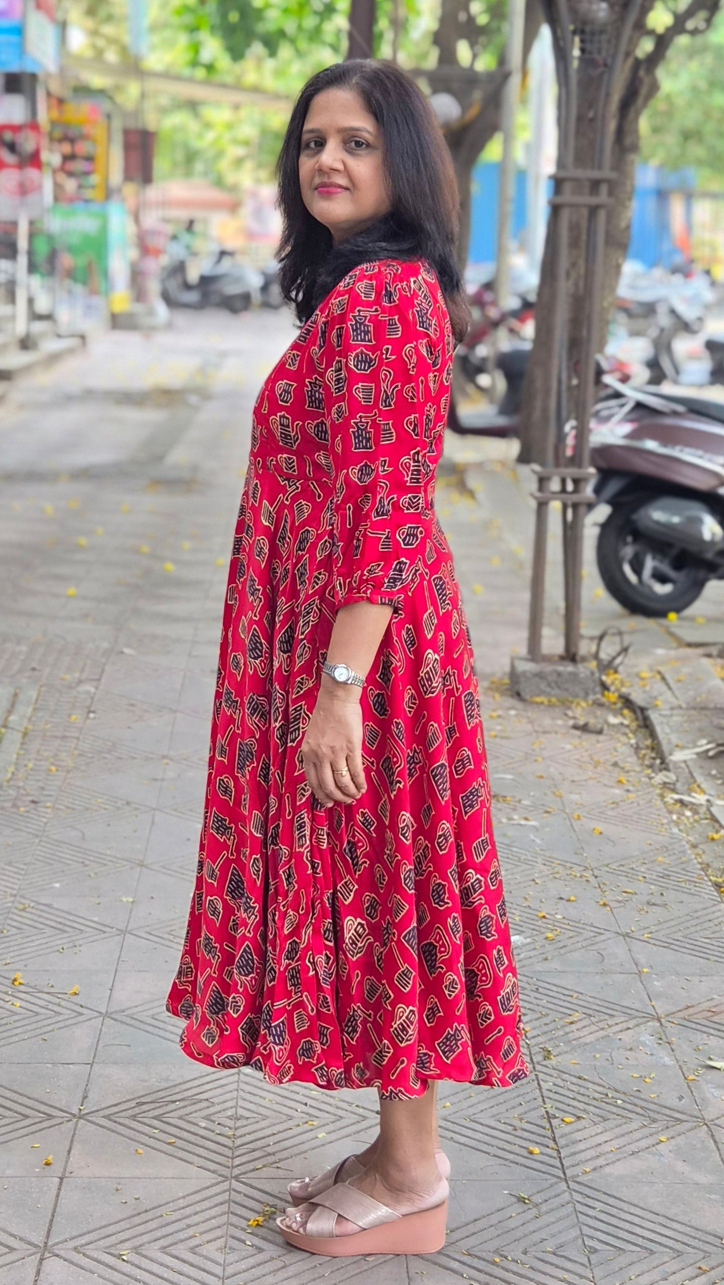 Red Premium Modal Silk Long One Piece