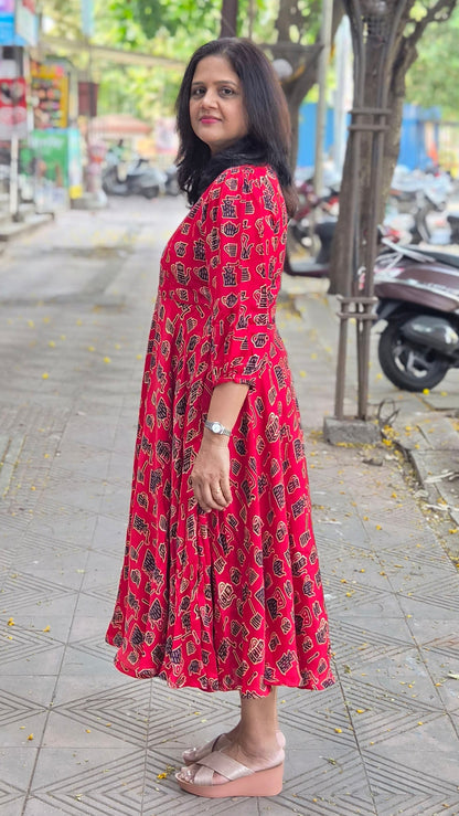 Red Premium Modal Silk Long One Piece