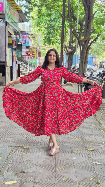 Red Premium Modal Silk Long One Piece