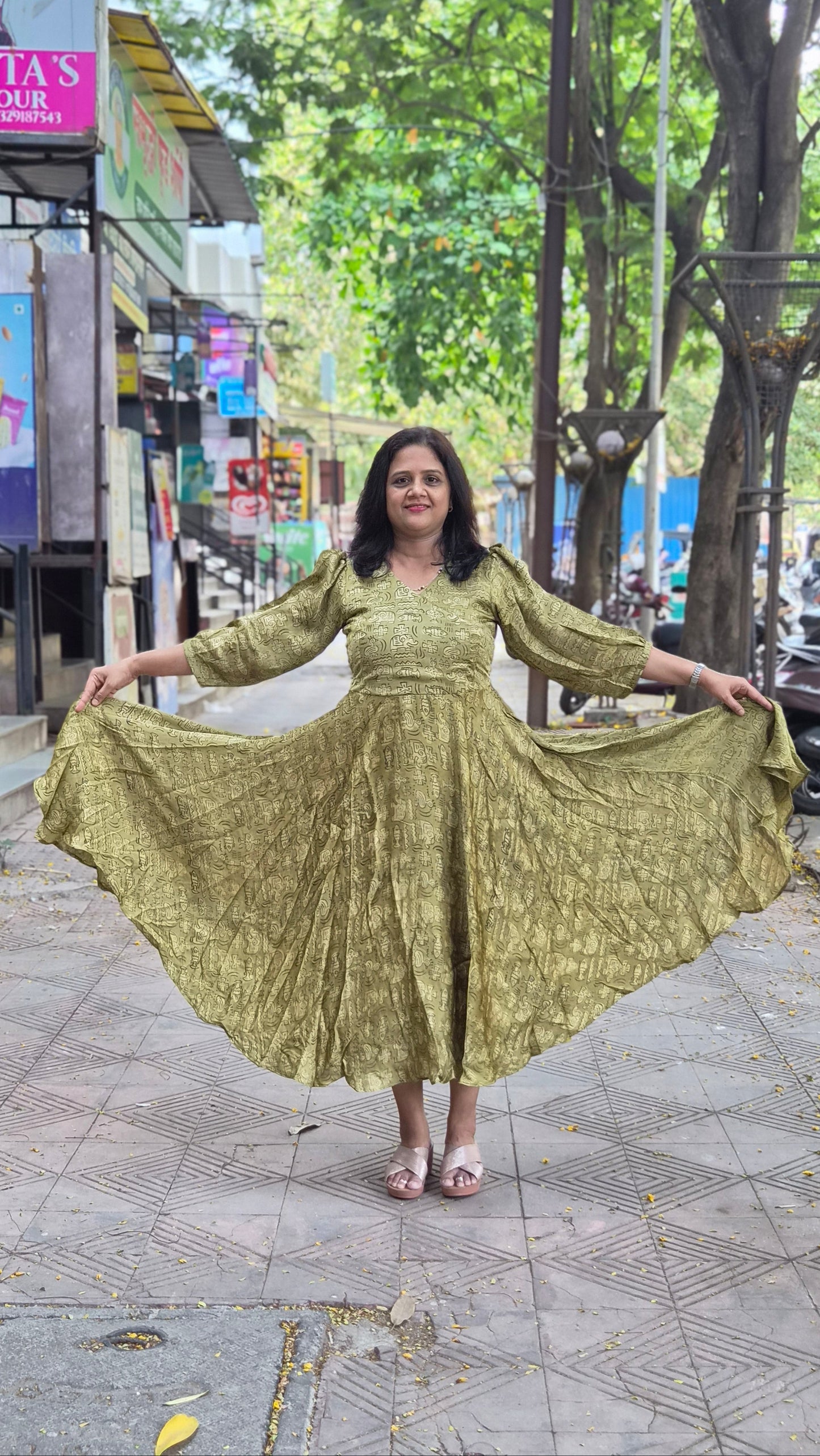 Mehendi green Premium Modal Silk Long One Piece