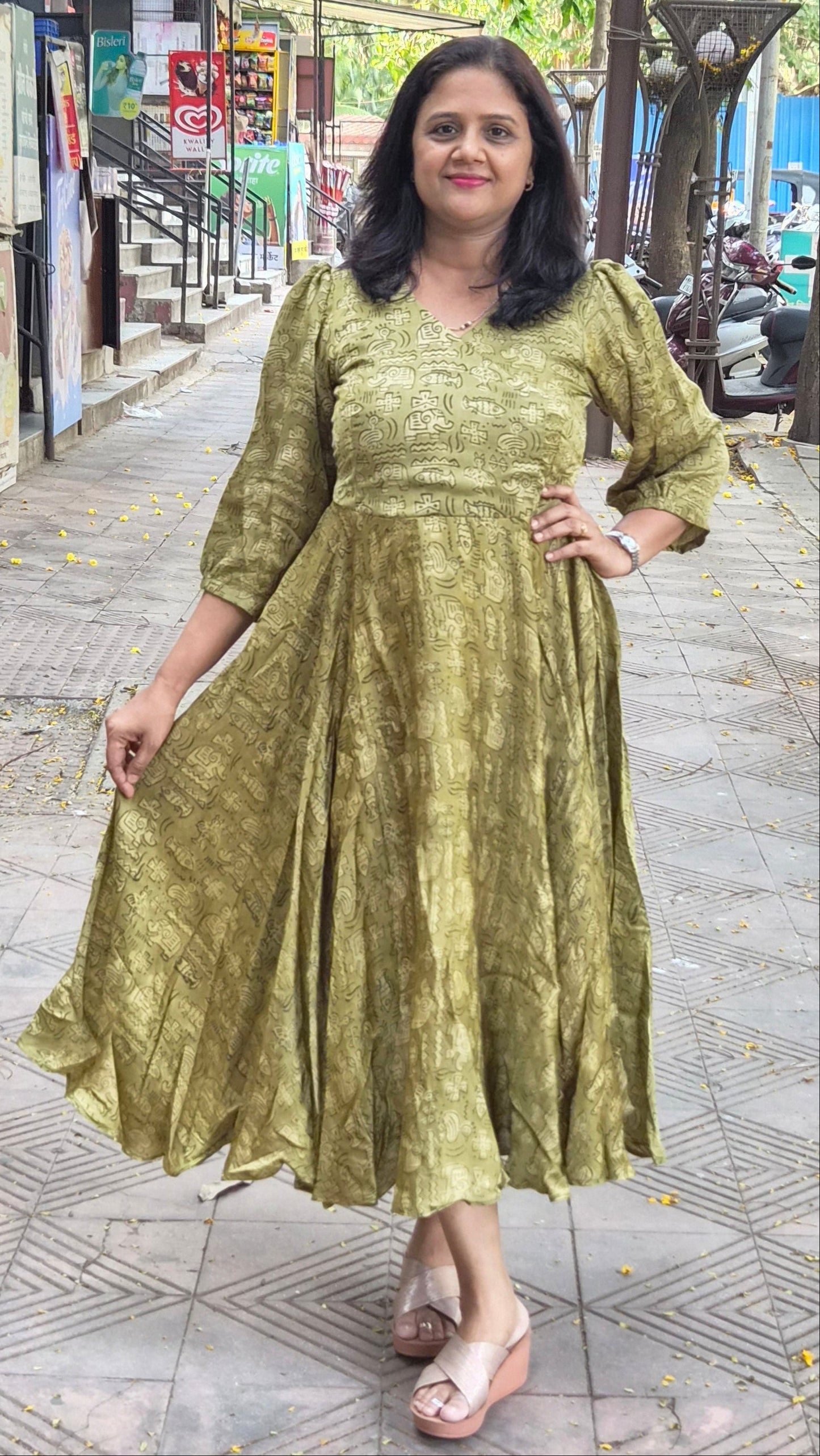 Mehendi green Premium Modal Silk Long One Piece