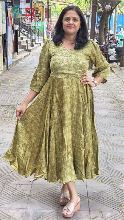 Mehendi green Premium Modal Silk Long One Piece