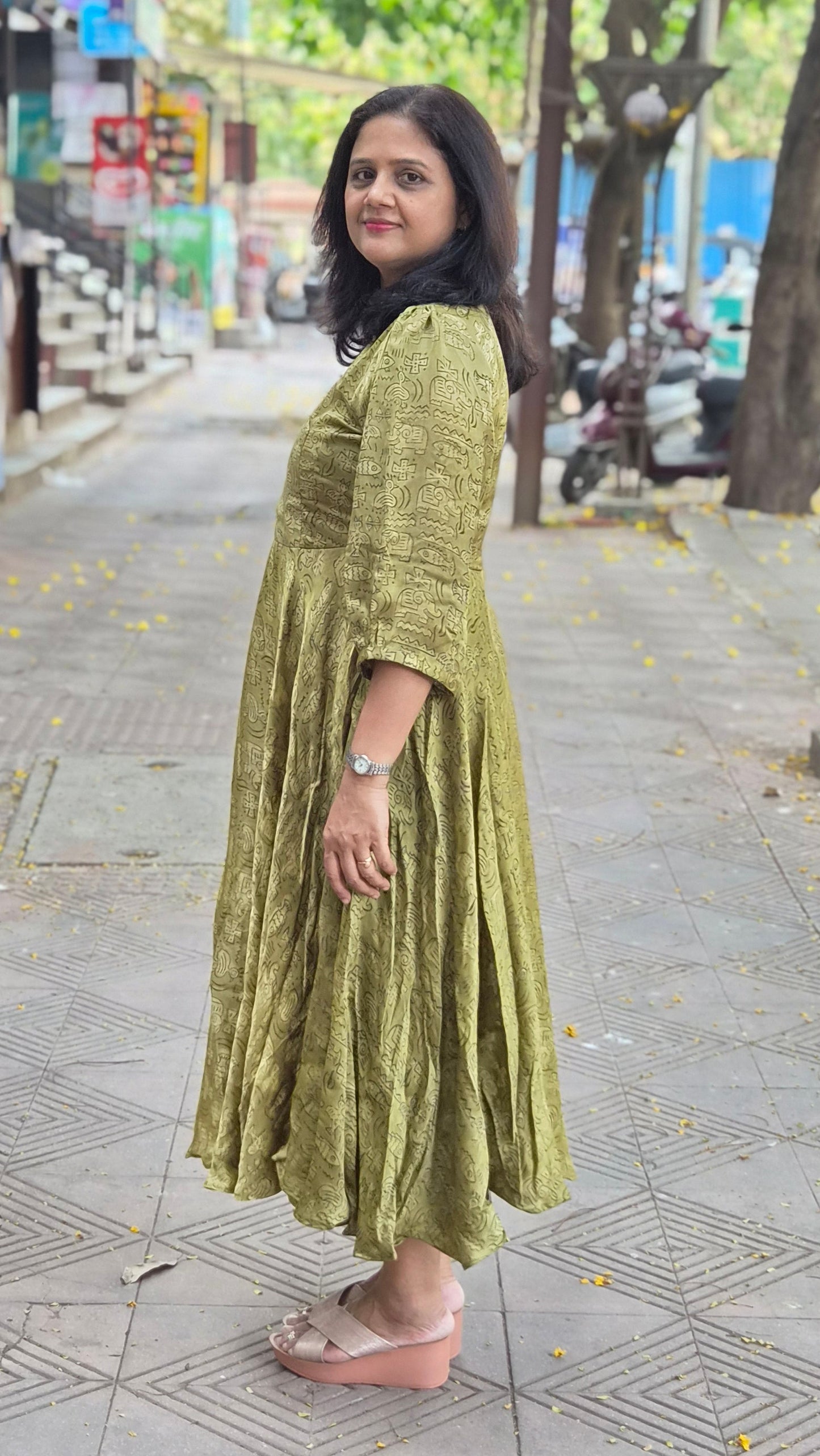 Mehendi green Premium Modal Silk Long One Piece