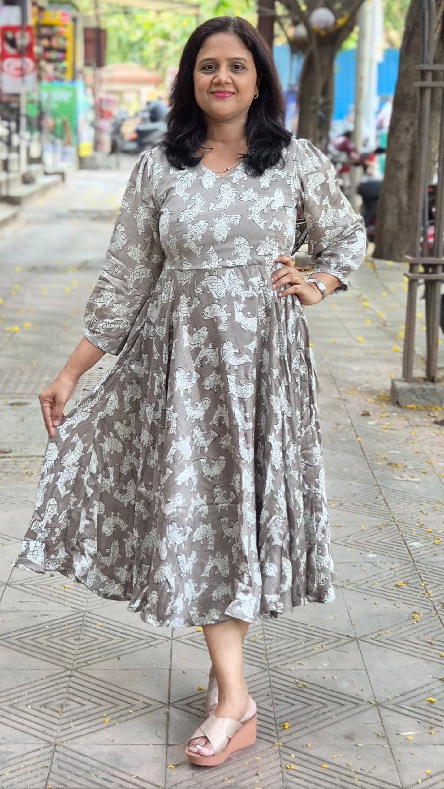 Silver Gray Premium Modal Silk Long One Piece