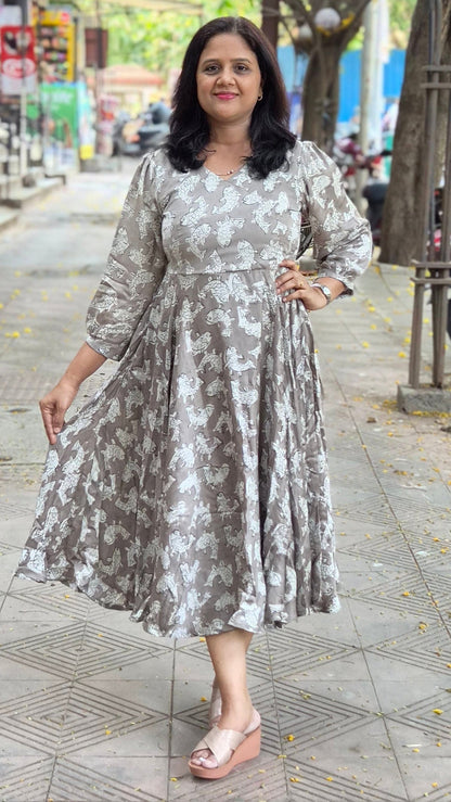 Silver Gray Premium Modal Silk Long One Piece
