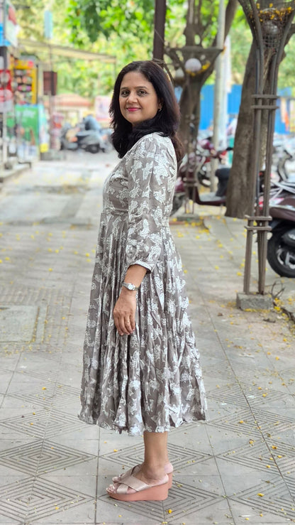 Silver Gray Premium Modal Silk Long One Piece