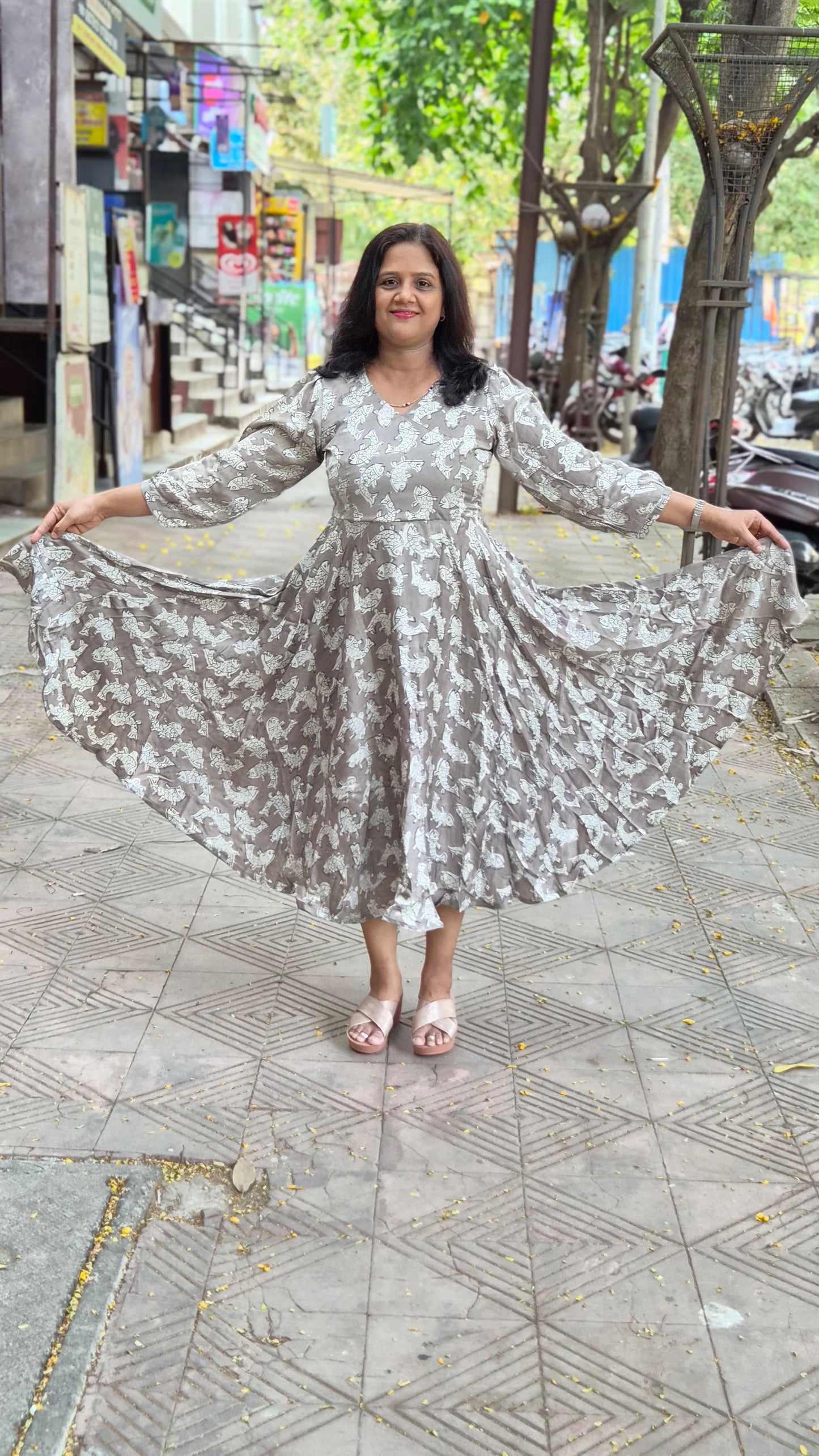 Silver Gray Premium Modal Silk Long One Piece