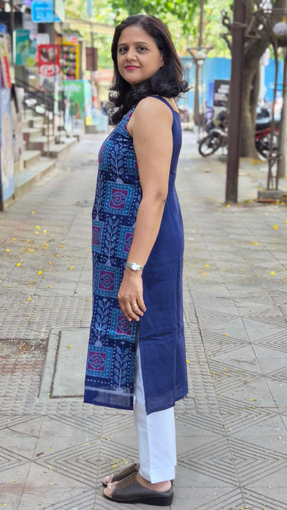 Royal Blue Sambalpuri Pure Handloom Spaghetti Kurta