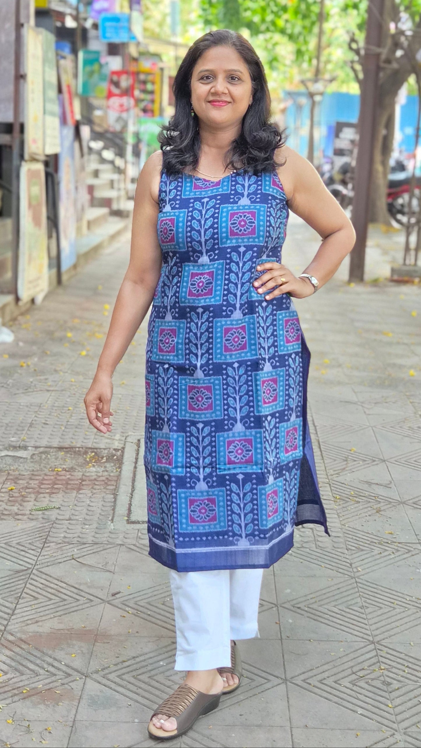 Royal Blue Sambalpuri Pure Handloom Spaghetti Kurta