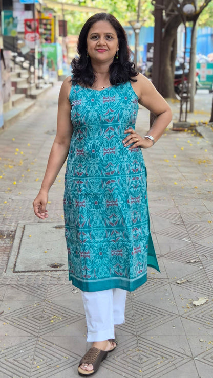 Rama Green Sambalpuri Pure Handloom Spaghetti Kurta