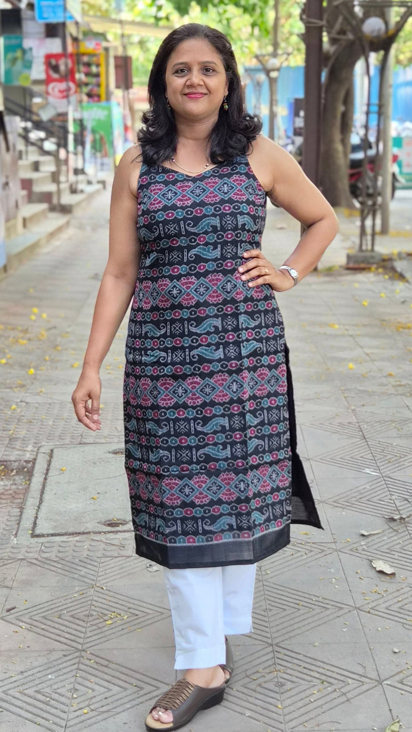 Black Sambalpuri Pure Handloom Spaghetti Kurta