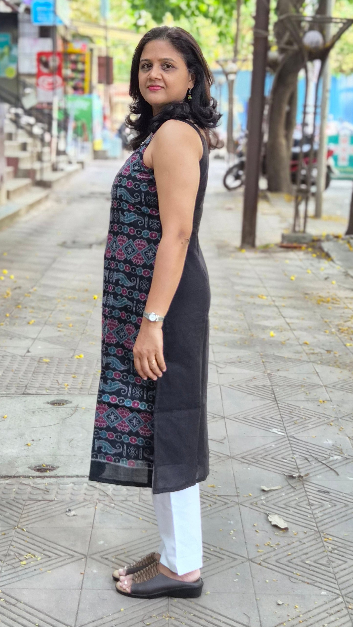 Black Sambalpuri Pure Handloom Spaghetti Kurta