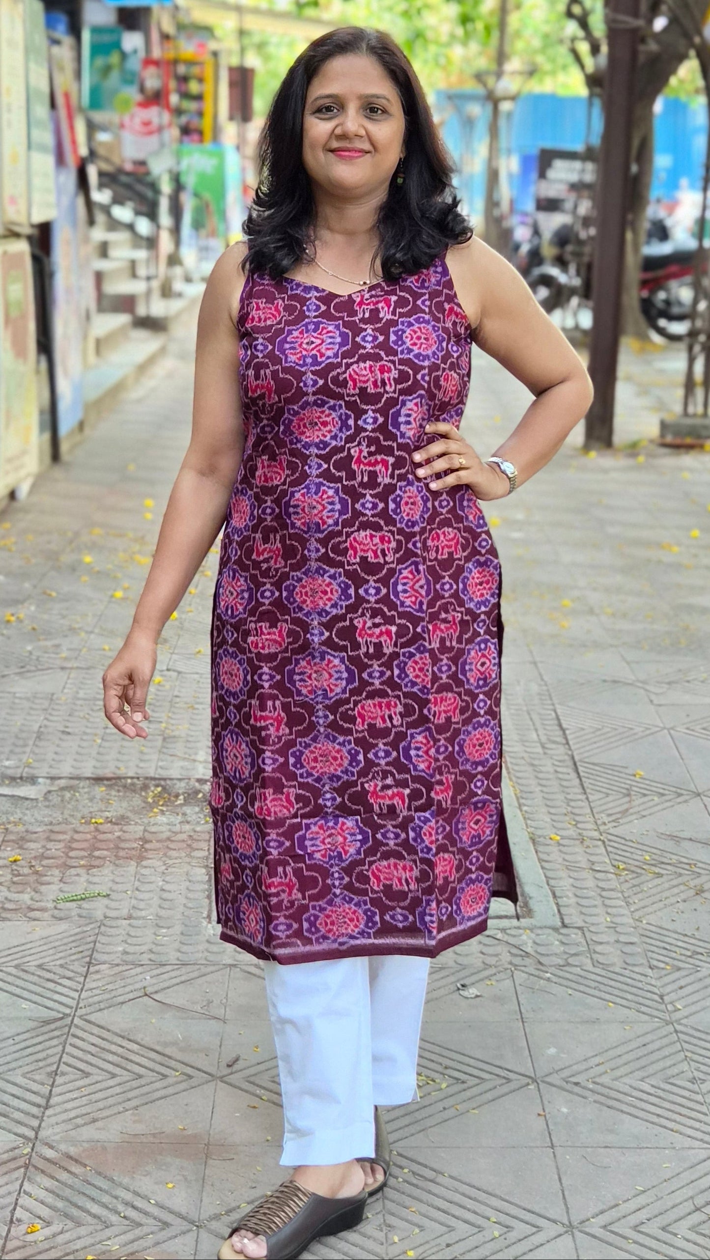 Maroon Sambalpuri Pure Handloom Spaghetti Kurta
